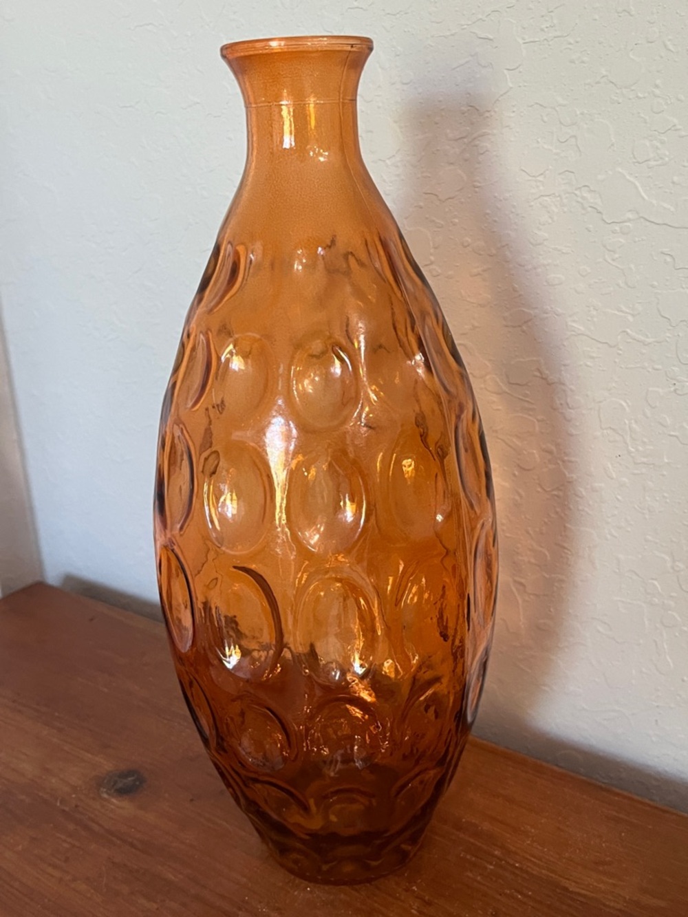 Vidrios San Miquel Recycled  Amber Glass Vase Thumbprint Concave Cirle NWT